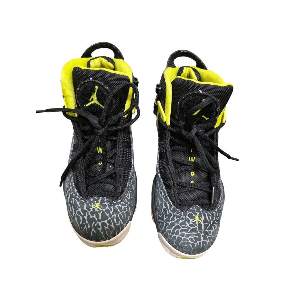 Air Jordan Dub Zero Kids Sneakers Black/Neon Yellow Elephant Print Size 4.5